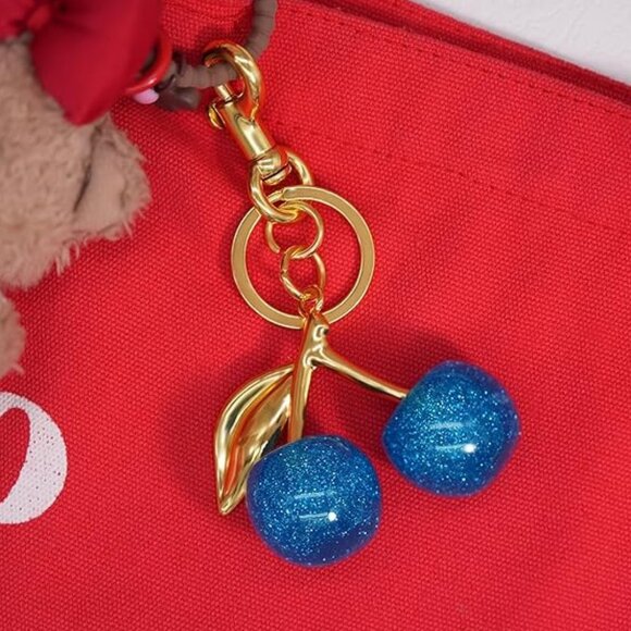 Cherry Blue Glitter Keychain Sparkle Bag Charm - Picture 2 of 5
